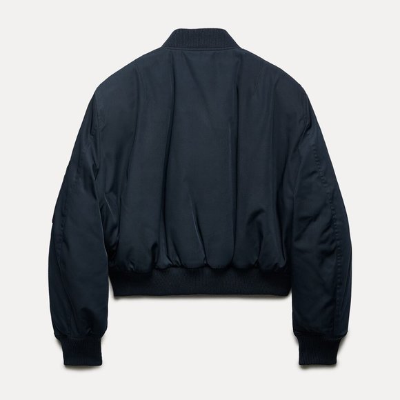 BLOGGER'S FAVE! Zara Short Bomber Jacket Navy Blue NWT - Picture 9 of 10
